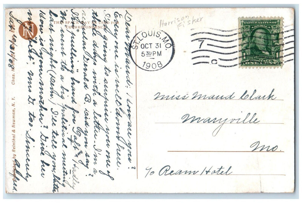 1908 Pretty Woman Those Bewitching Eyes Harrison Fisher St. Louis MO Postcard