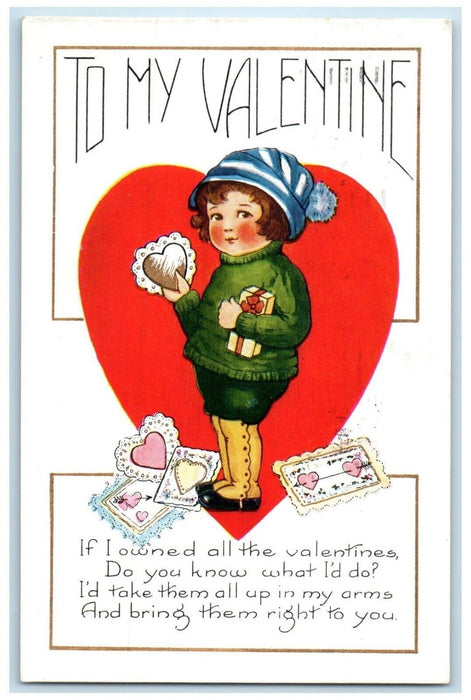 1925 Valentine Cute Girl Big Heart Kansas City Missouri MO Vintage Postcard