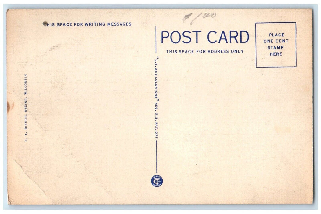c1940 Gills Rock Boat Landing All Aboard Washington Island Door County Postcard