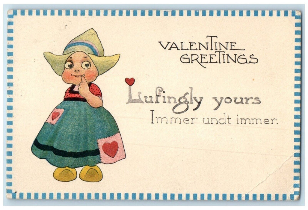 1913 Valentine Greetings Dutch Girl Heart Loyalton California CA Postcard