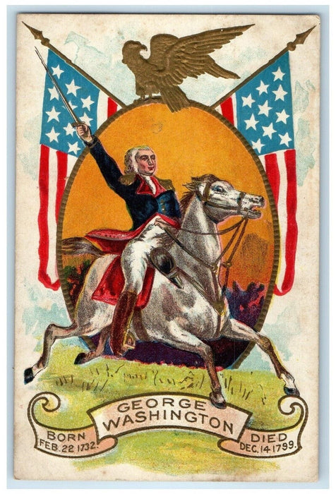 c1910's George Washington Horse Riding Patriotic Embossed Antique Postcard