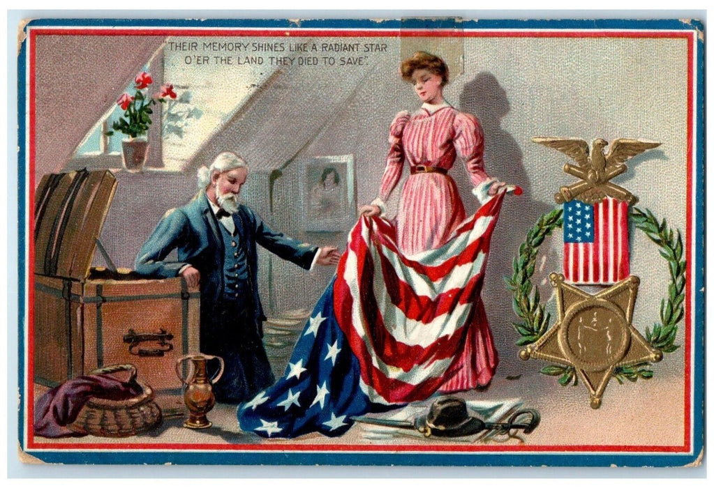 1909 Woman Patriotic Flag Decoration Day Anamosa Iowa IA Tuck's Antique Postcard