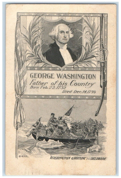 1914 George Washington Father Of His Country Crossing The Delaware Postcard
