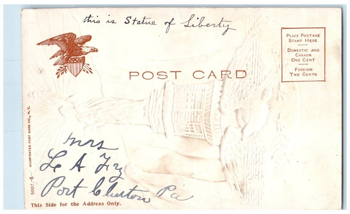 c1905 Statue Of Liberty Patriotic Eagle P. Sander Glitter Embossed Postcard