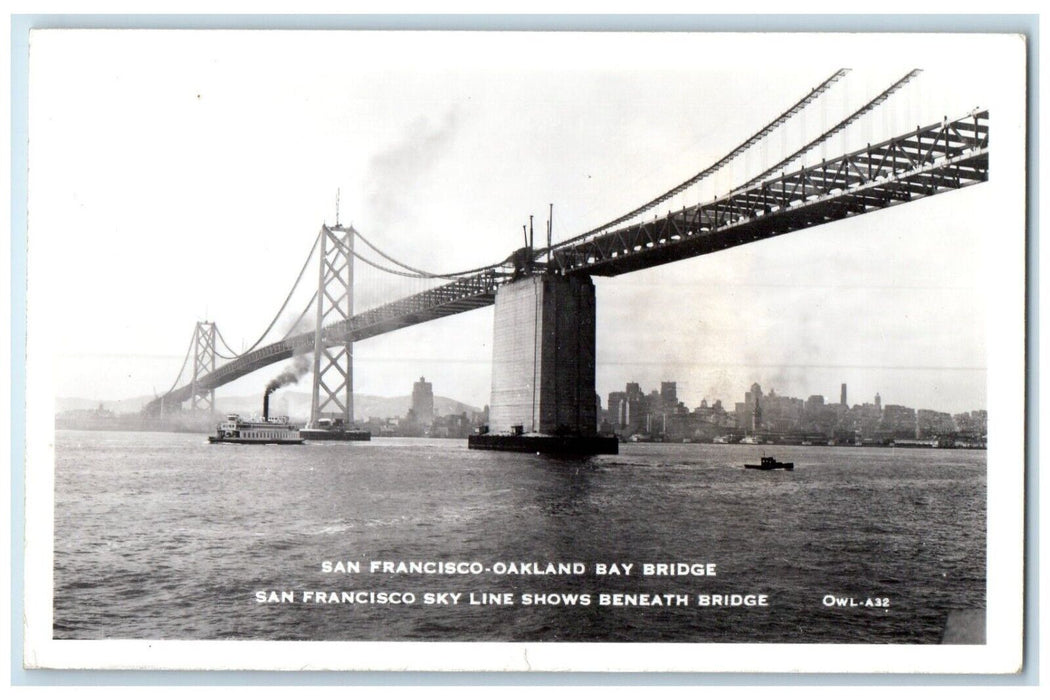 San Francisco Oakland Bay Bridge Steamer Ship California CA RPPC Photo Postcard