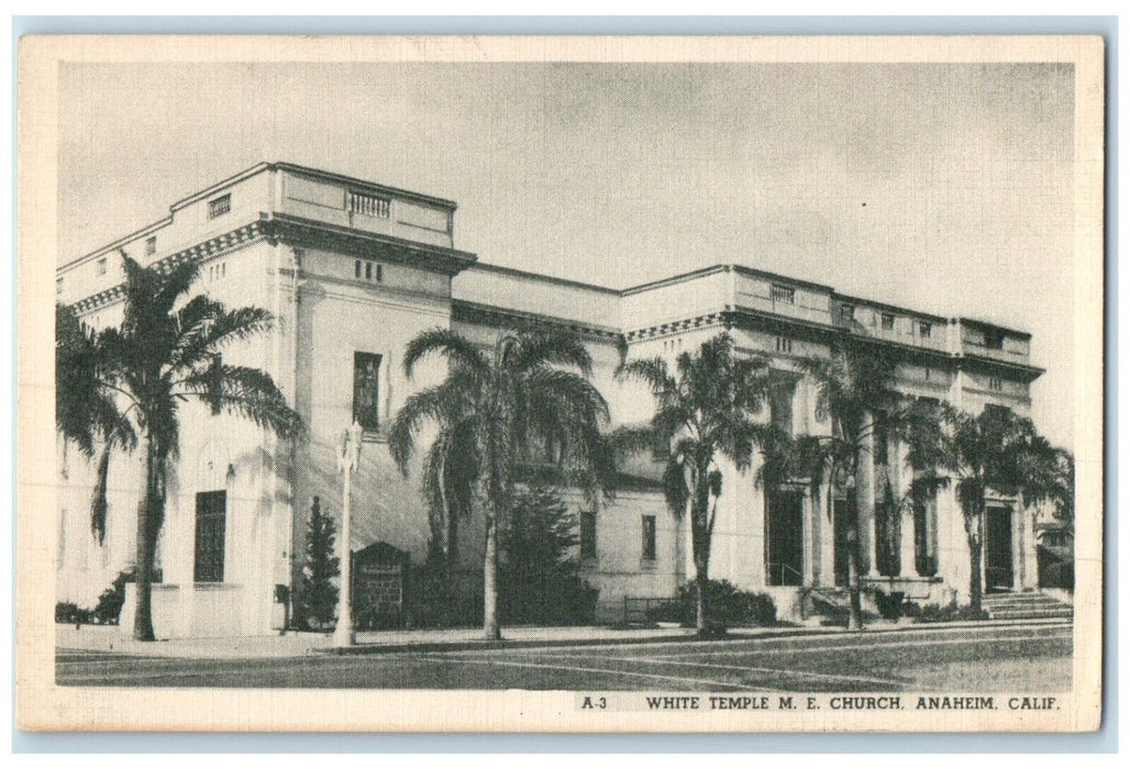 c1940 White Temple M.E. Church Exterior Building Anaheim California CA Postcard