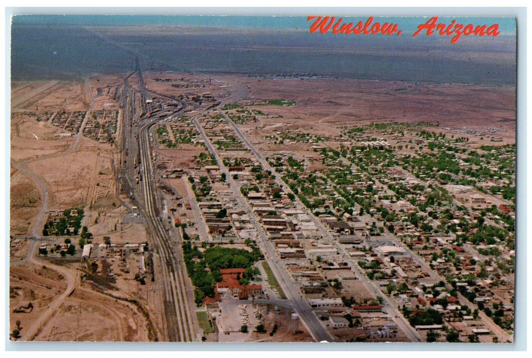 c1960 Highway Santa Fe Railroad Town Flagstaff Winslow Arizona Petley Postcard