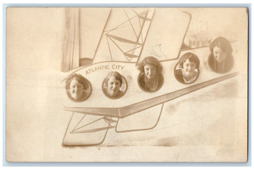 c1910's Airplane Studio Prop Woman Atlantic City RPPC Photo Antique Postcard