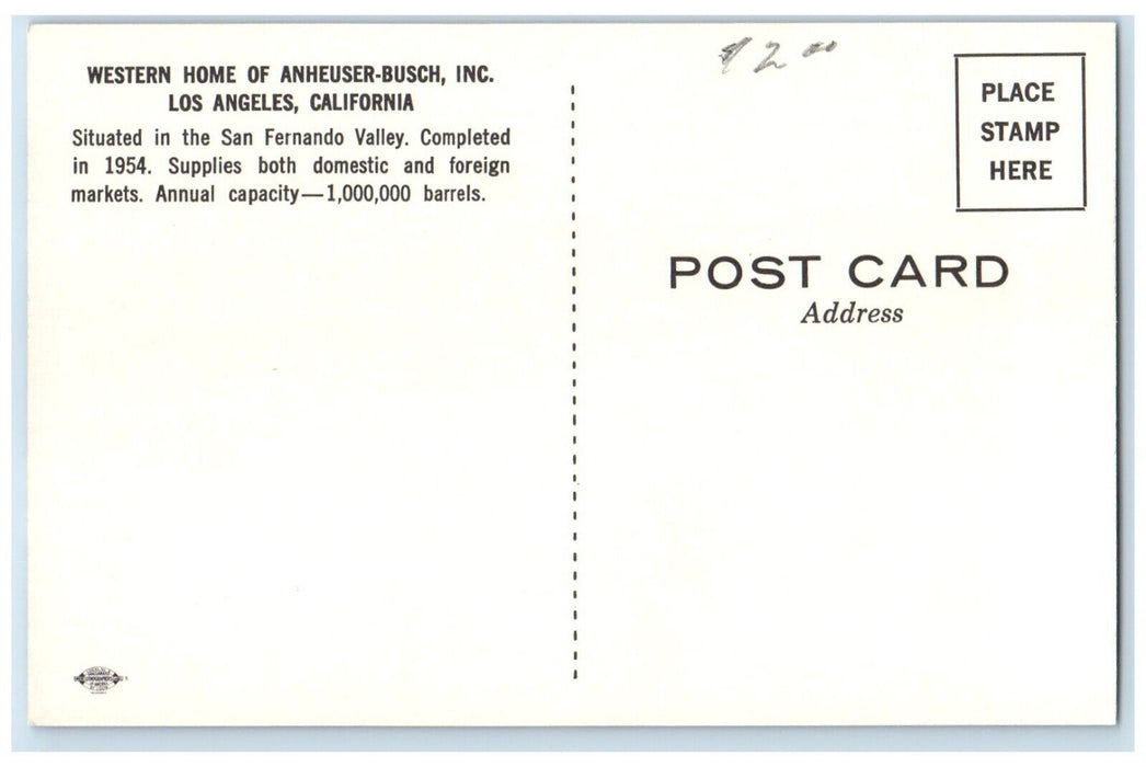c1940 Western Home Anheuser-Busch Inc. Valley Los Angeles California CA Postcard
