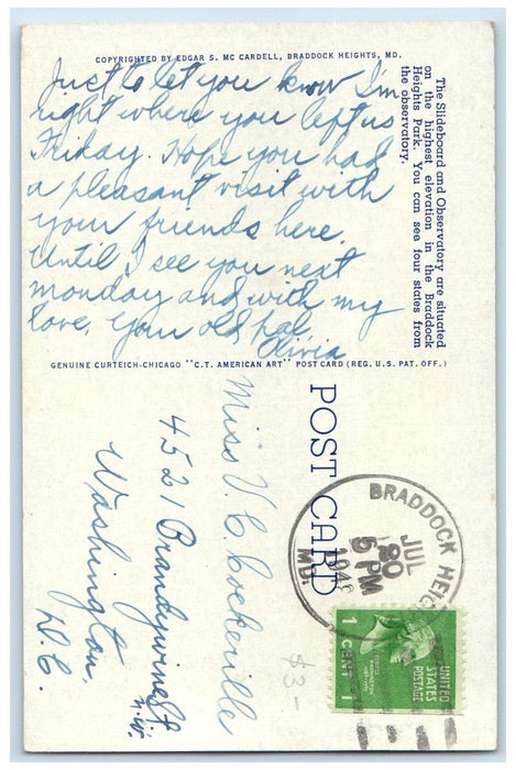 1948 The Slideboard and Observatory Braddock Heights Maryland MD Postcard