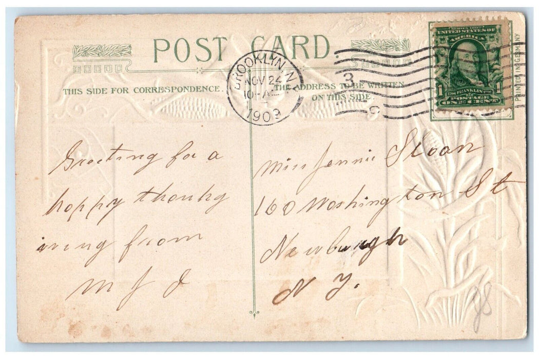 1909 Thanksgiving Plenty's Guest Winter Corn Winsch Back Brooklyn NY Postcard