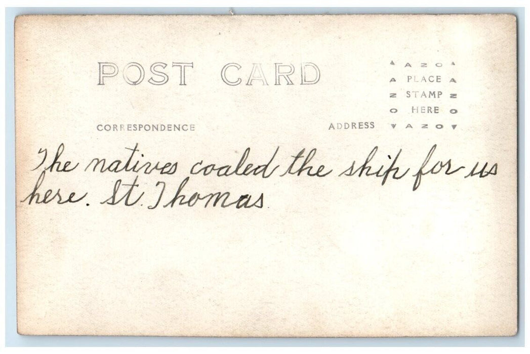c1920's USS Colorado Being Coaled By Natives St. Thomas View RPPC Photo Postcard