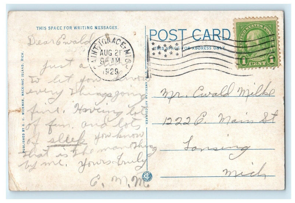 1929 Michigan State Auto Ferries State Mackinaw City And St. Ignace MI Postcard