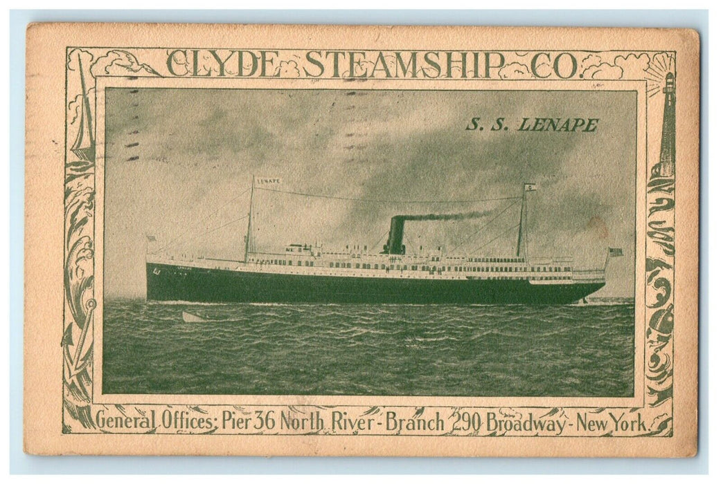 1945 Clyde Steamship Co. S.S Lenape Charleston South California SC Postcard
