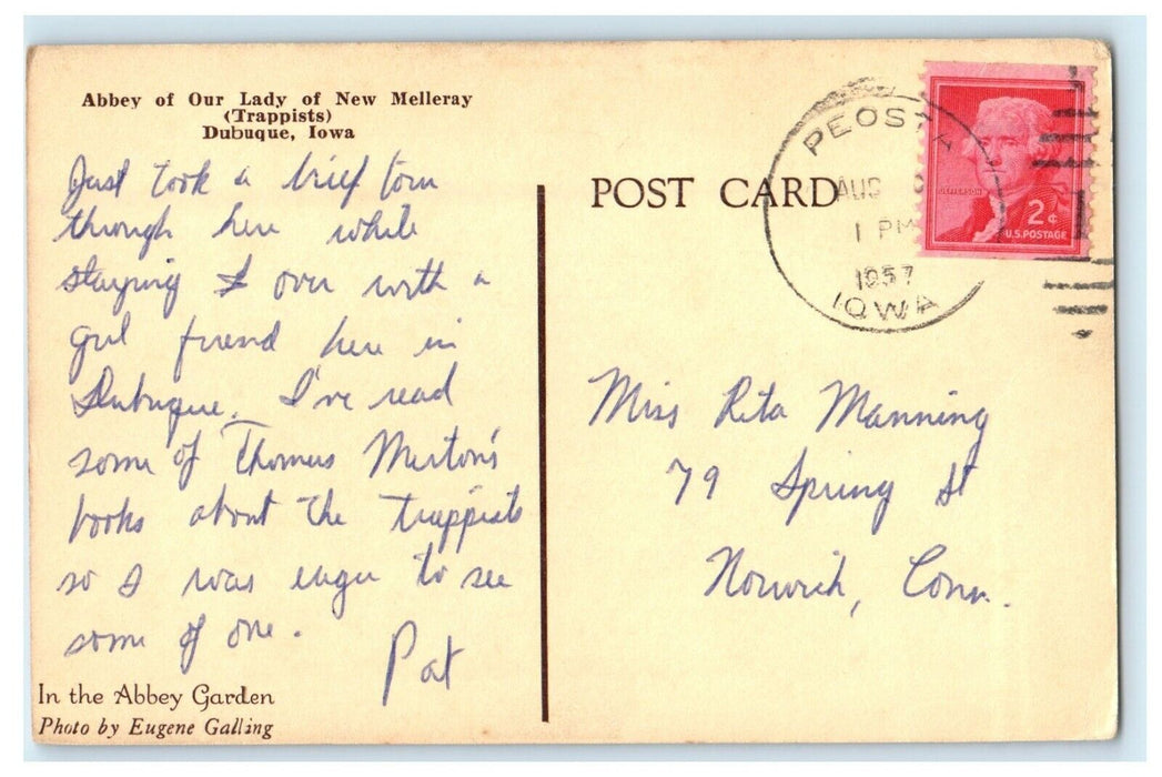 1957 Abbey Of Our Lady Of New Melleray Dubuque Peosta Iowa IA Postcard