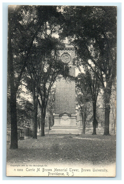 1905 Carrie Brown Tower Brown University, Rhode Island RI Antique Postcard