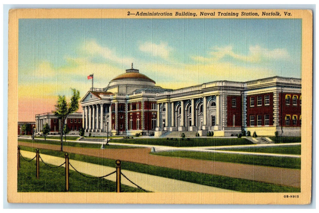 c1950s Administration Building, Naval Training Station, Norfolk VA Postcard