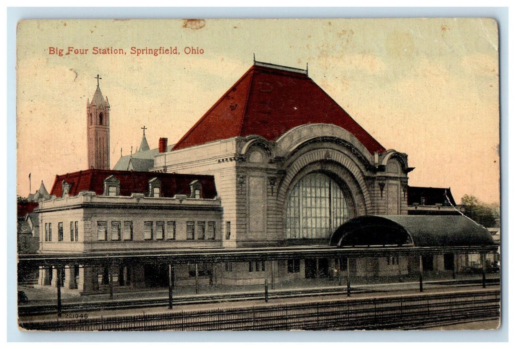 1916 Big Four Station Depot Springfield Ohio OH Posted Antique Postcard