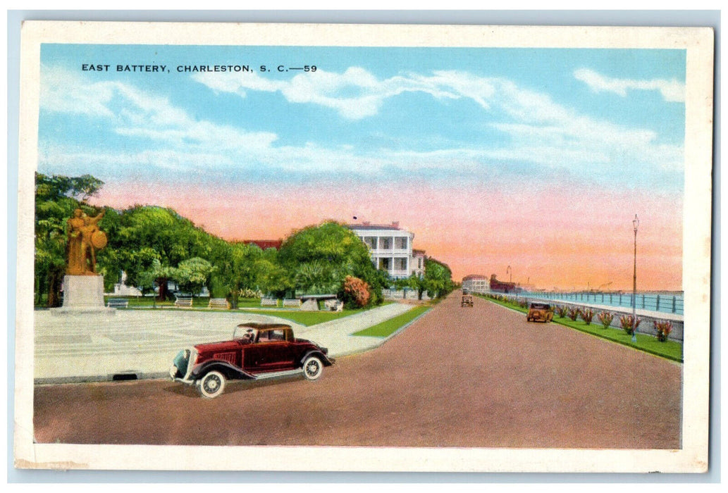 c1920s Cooper River, Monument East Battery Charleston South Carolina SC Postcard