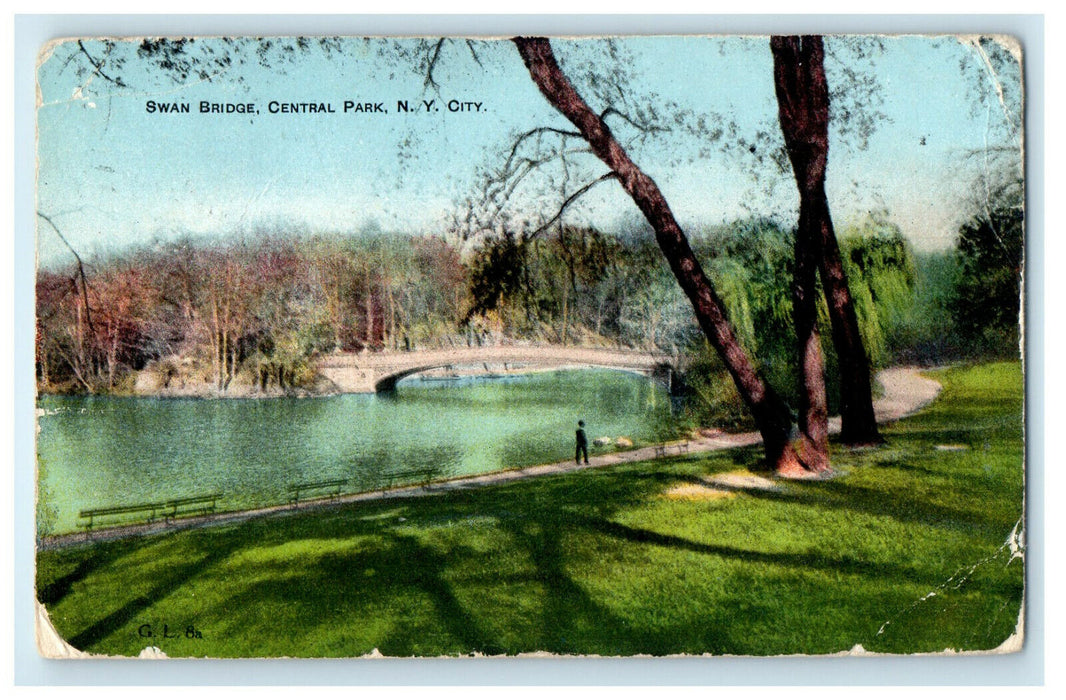 1909 Swan Bridge, Central Park, New York City New York NY Posted Postcard