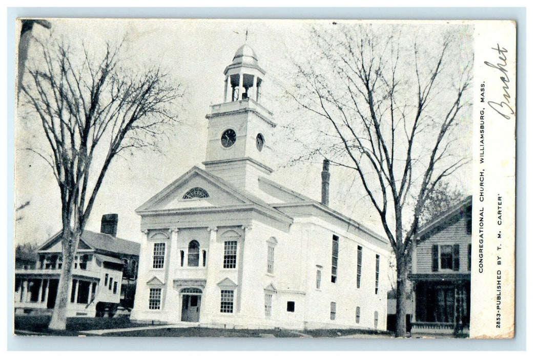 1907 Congregational Church Williamsburg Massachusetts MA Fancy Cancel Postcard