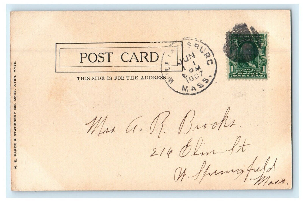 1907 Congregational Church Williamsburg Massachusetts MA Fancy Cancel Postcard