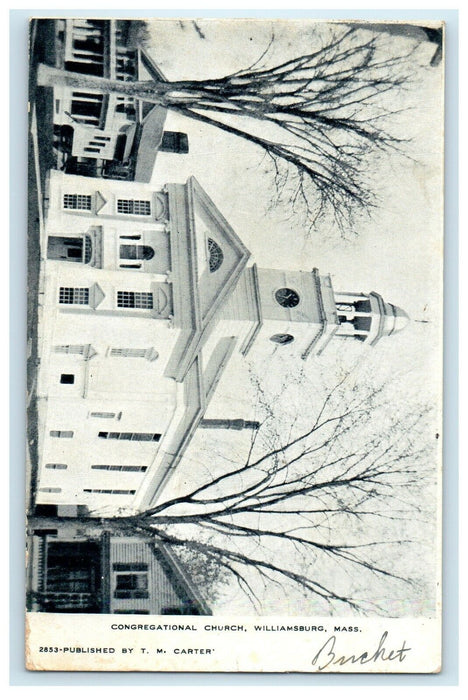 1907 Congregational Church Williamsburg Massachusetts MA Fancy Cancel Postcard