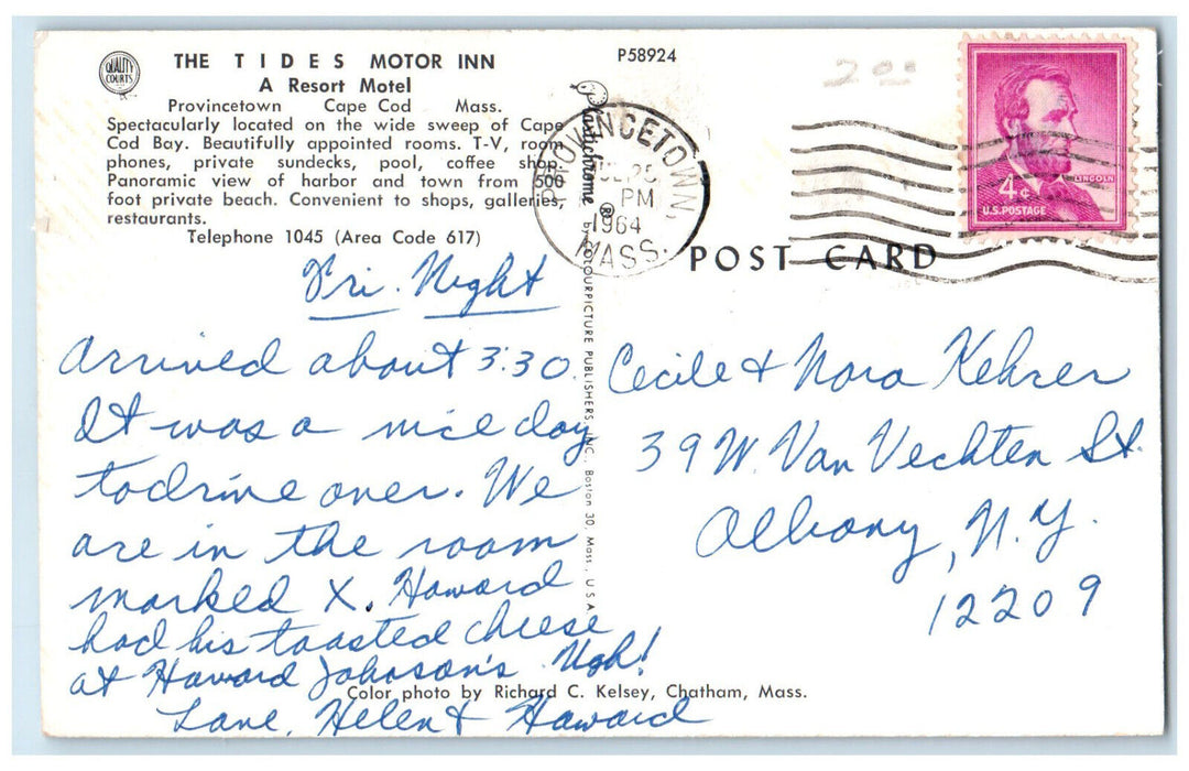 1964 Aerial View of The Tides Motor Inn Cape Cod Massachusetts MA Postcard