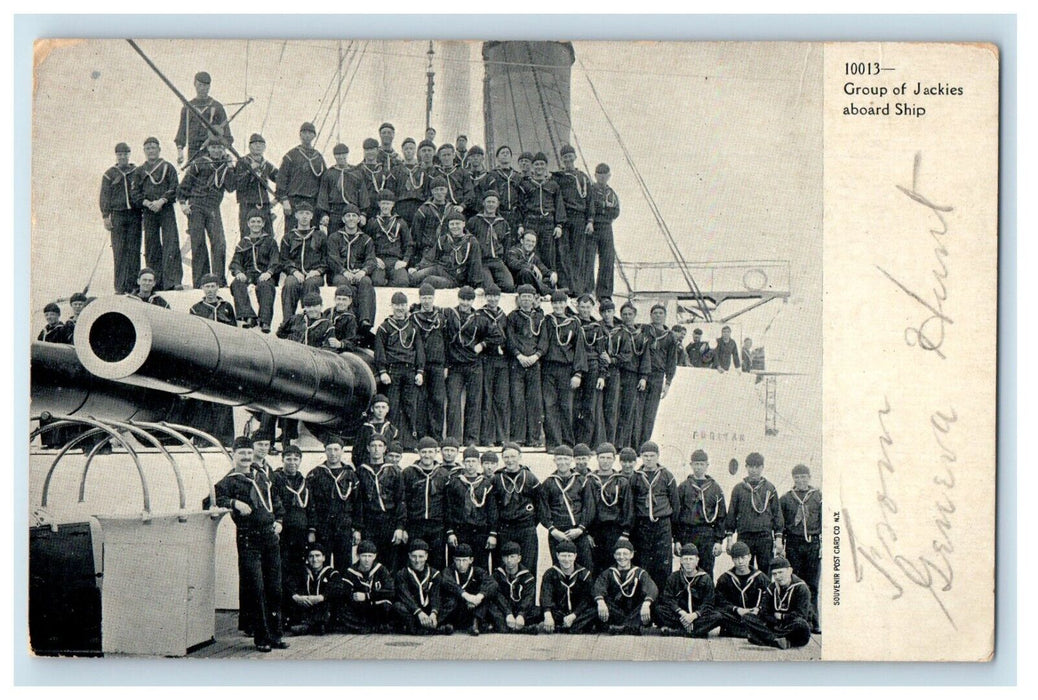 c1905 Group Of Jackies Aboard Ship Military Soldiers Unposted Antique Postcard