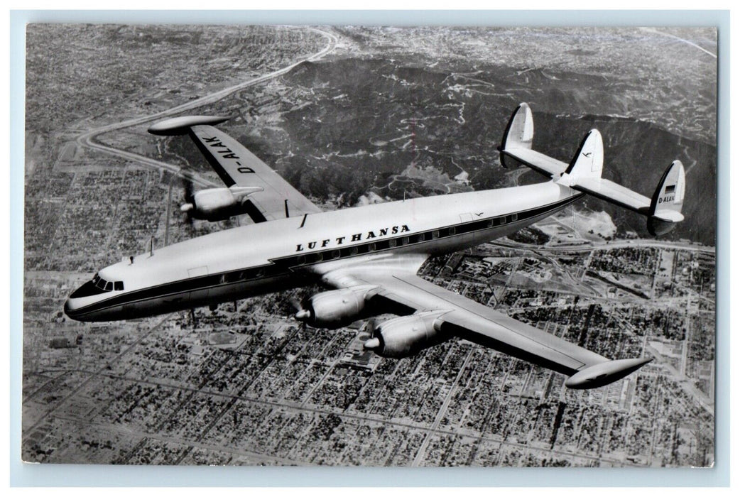 Super G Constellation Lufthansa Stamped Airplane Airline Issued Postcard