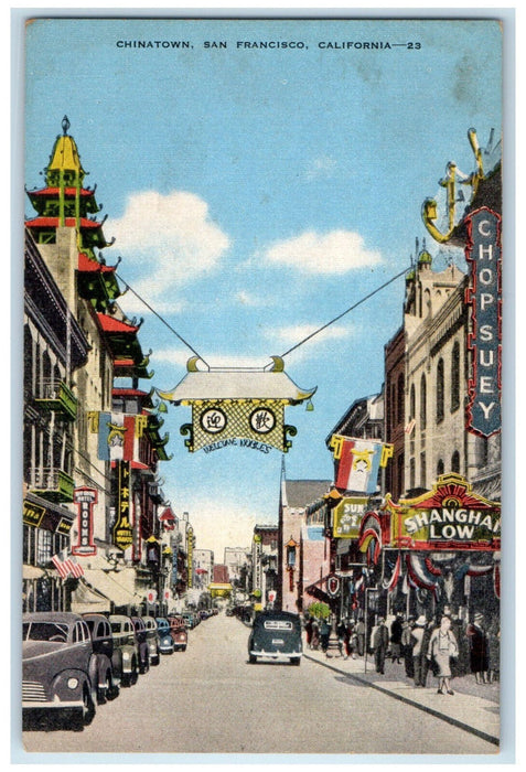 c1930s Narrow Streets, Chinatown San Franciso California CA Postcard
