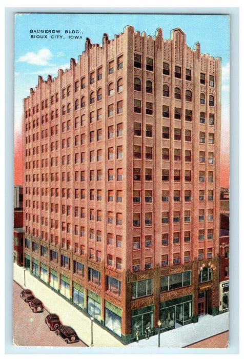 c1940's Badgerow Building Street View Sioux City Iowa IA Vintage Postcard