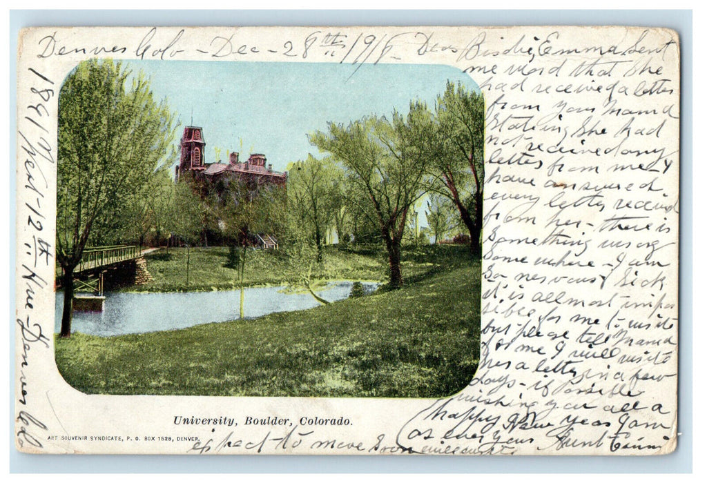 1908 University Boulder Colorado CO Posted Art Souvenir Syndicate Postcard