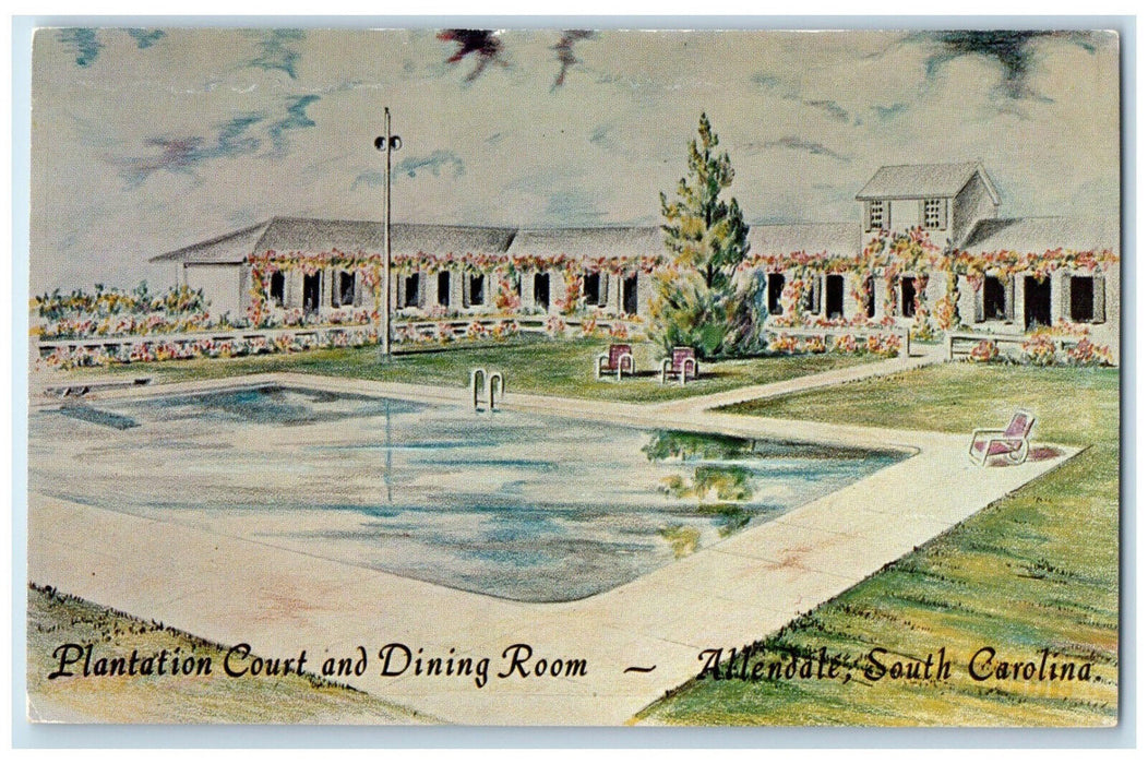 c1950s Plantation Court and Dining Room, Allendale South Carolina SC Postcard