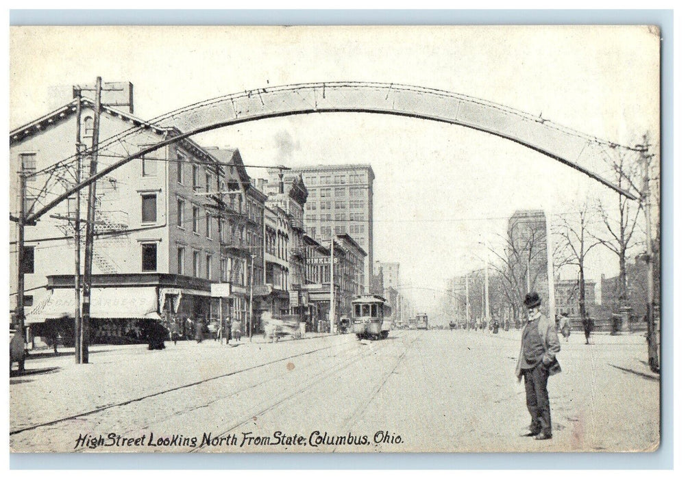 1909 High Street Looking North Trolley From State Columbus Ohio OH Postcard