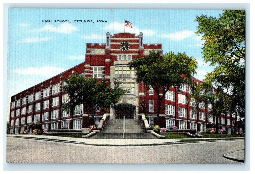 c1940s High School Ottumwa, Iowa IA Unposted Vintage Postcard