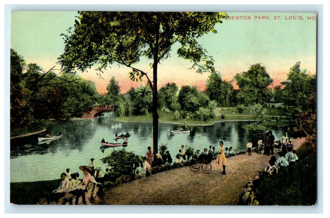 c1910's Benton Park Lake View Canoeing St. Louis Missouri MO Antique Postcard