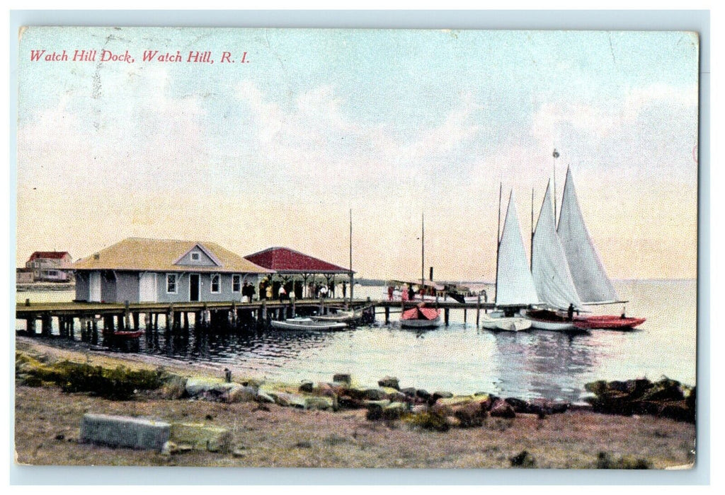 1911 Watch Hill Dock, Watch Hill Rhode Island RI Antique Posted Postcard