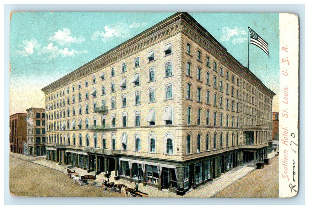 1909 Southern Hotel Building Street View St. Louis Missouri MO Antique Postcard