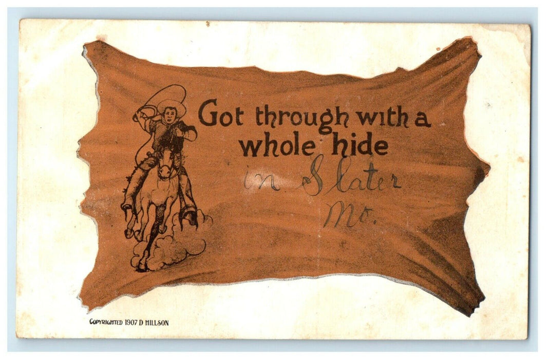 c1910's Got Through With A Whole Hide Slater Maine ME, Rodeo Cowboy Postcard
