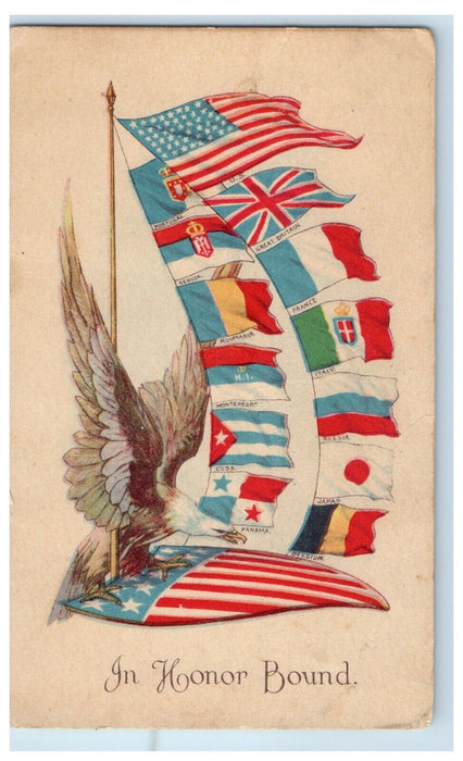 c1910's In Honor Bound American Eagle Patriotic Flags Unposted Antique Postcard