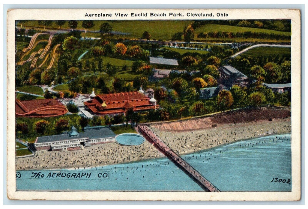 c1920's  Aeroplane View Euclid Beach Park Cleveland Ohio OH Vintage Postcard