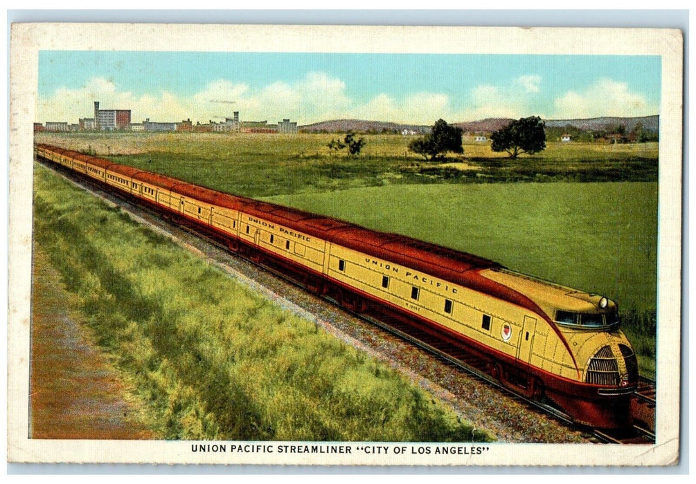 1939 Union Pacific Streamliner Railroad Train City Of Los Angeles CA Postcard