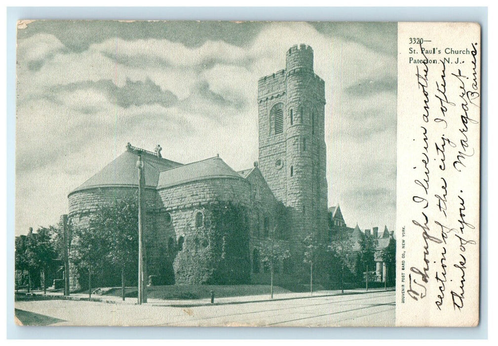 c1905 St. Paul's Church Street View Paterson New Jersey NJ Antique Postcard