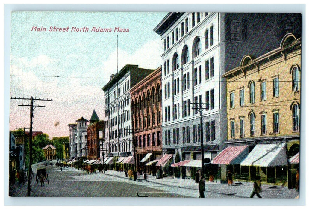 c1910 Main Street View Storefront North Adams Massachusetts MA Antique Postcard