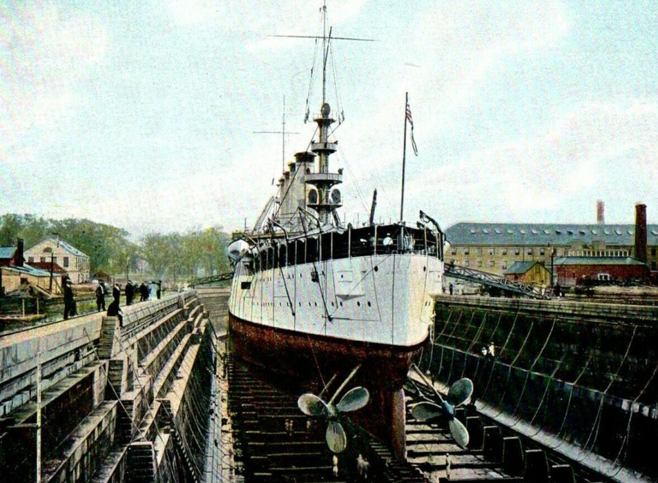 c1905 Cruiser Ship Maryland In Dry Dock Charlestown Massachusetts MA Postcard