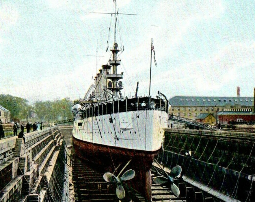 c1905 Cruiser Ship Maryland In Dry Dock Charlestown Massachusetts MA Postcard