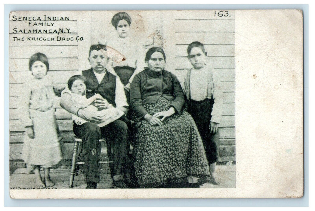 Seneca Indian Family Salamanca New York NY, The Krieger Drug Co. Postcard