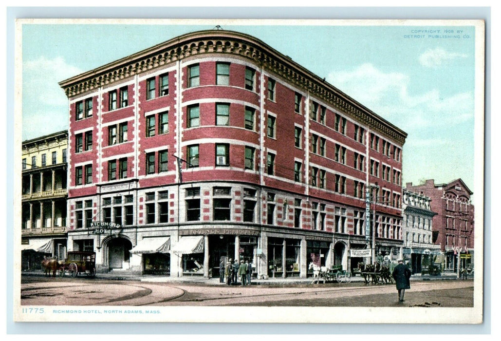 c1910 Richmond Hotel Building Street View North Adams Massachusetts MA Postcard
