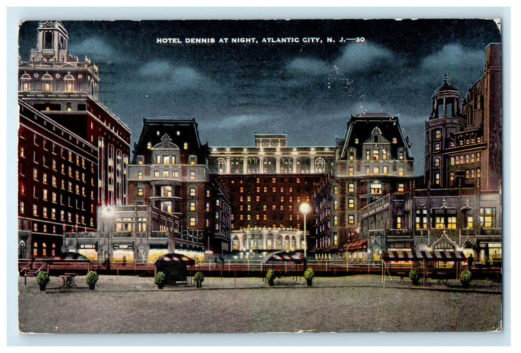 1948 Hotel Dennis at Night Atlantic City New Jersey NJ Posted Postcard